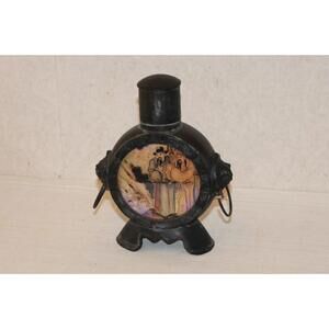 Antique Asian Ornate Tooled Round Metal Tea Caddy Flask